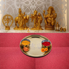 High Grade Stainless Steel Lakshmi & Ganesh Pooja Thali Set With Gold PVD Coating, 3 Pieces | 1 Pooja Thali+ 2 Bowls