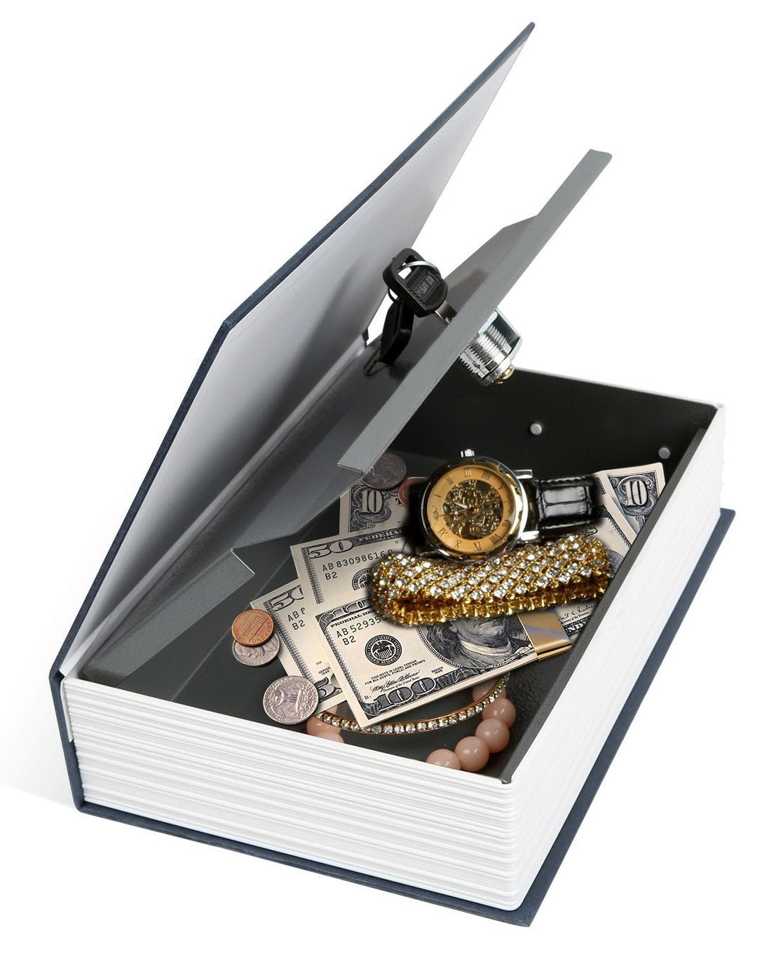 Metal Jumbo XXl Book Style Money Cash Locker Jewellery Home Safe Box (Random Print), Dictionary - 24 X 15.5 X 5.5 Cm, Control Type - Key Control