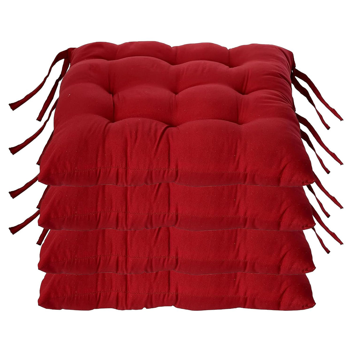Chair Cushion Pad, Soft & Comfortable Sitting, Chair Pad - Maroon | Microfiber Square Chair Pad With Ties | Chair Seat Cushion For Office & Home | Furniture Cushion, Washable - Pack Of 4