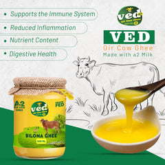 Pure Organic A2 Gir Cow Ghee By Ved-A2 | Traditional Bilona Method Healthy Desi Ghee Good For Parathe | (500ml) 16.9 Ounce | Jar Pack