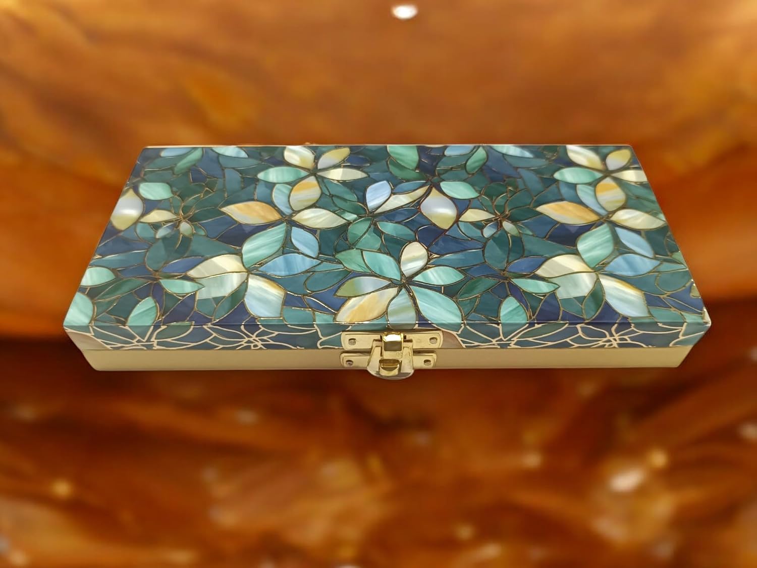 Premium Decorative Designer Mdf Gifting Cash Box Shagun & Jewellery Box For Weddings, Colour - Green Flowers, Material - Wood