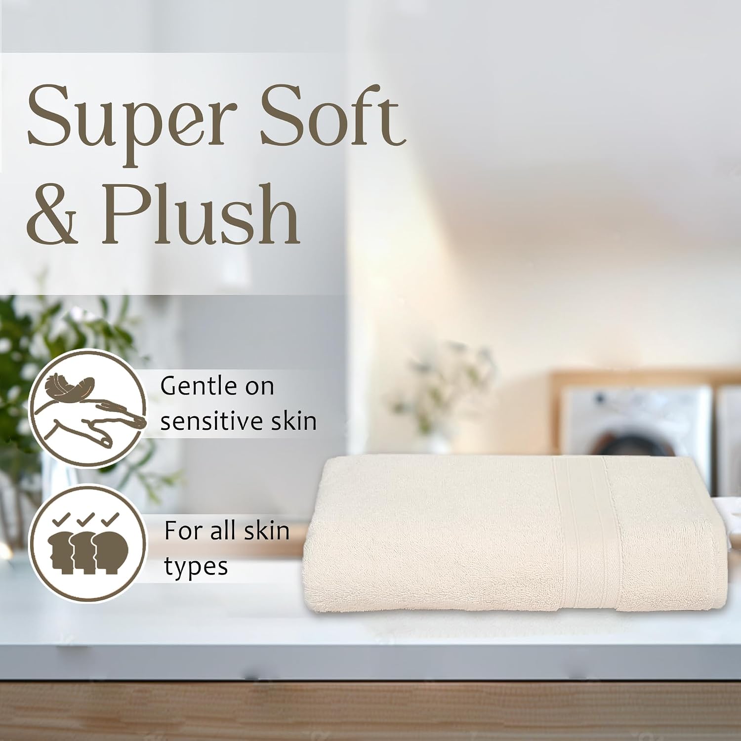 Ambra Linens 500 Gsm Highly Absorbent Towel, 100% Cotton, Soft & Plush, All Seasons Use, Large, Everyday Use, Durable (Cream)