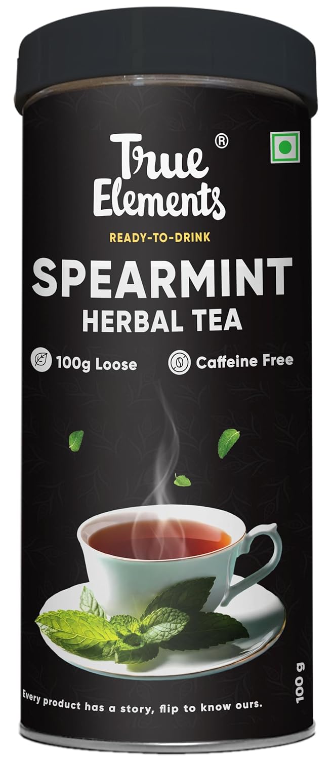 True Elements Spearmint Herbal Tea - 100gm, 3.5 Ounce | Helps In PCOS & PCOD - Ready To Drink Calming Tea | Caffeine Free Loose Leaf Tea