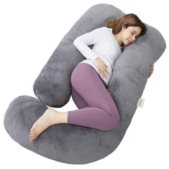 Pregnancy Pillows For Sleeping, J-Shape Full Body Support & Maternity Pillow, Grey | For Back, Hips, Legs, Belly For Pregnant Women With Removable, Washable Velvet Cover - Soft Pillow