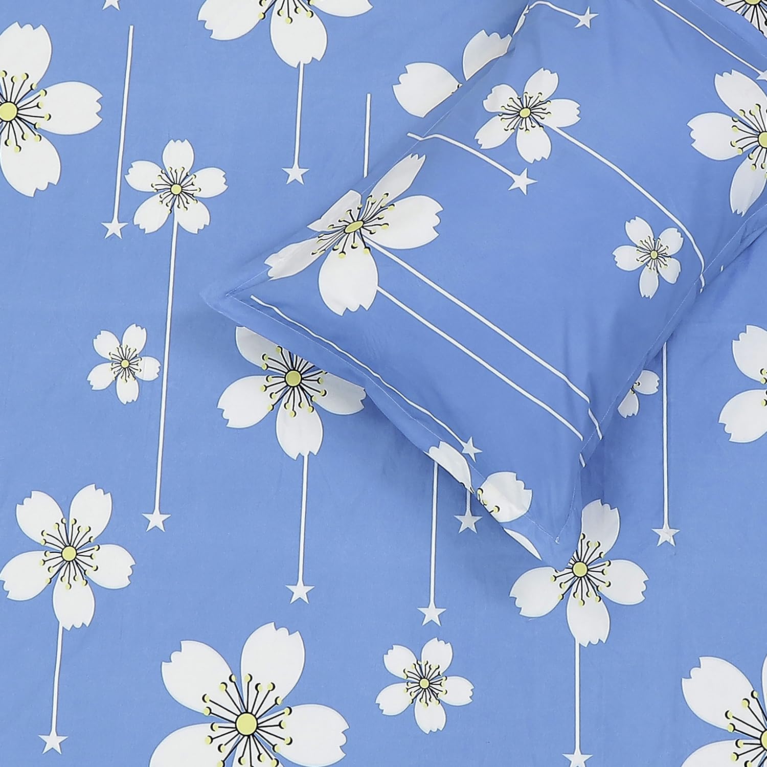 Cotton Rich Double Bedsheet With 2 Pillow Covers - 82 X 84 Inches, Sky Blue & White | Skin Friendly Fabric For Everyday Comfort - Perfect Gifting For Wedding Anniversary