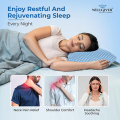 Ergonomic Memory Foam Pillow For Neck Pain Relief - 21 X 14 X 4.5 Inch | Orthopedic Pillow For Side, Back Sleeping | Removable, Washable Jacquard Light Blue Cover - Pack Of 1