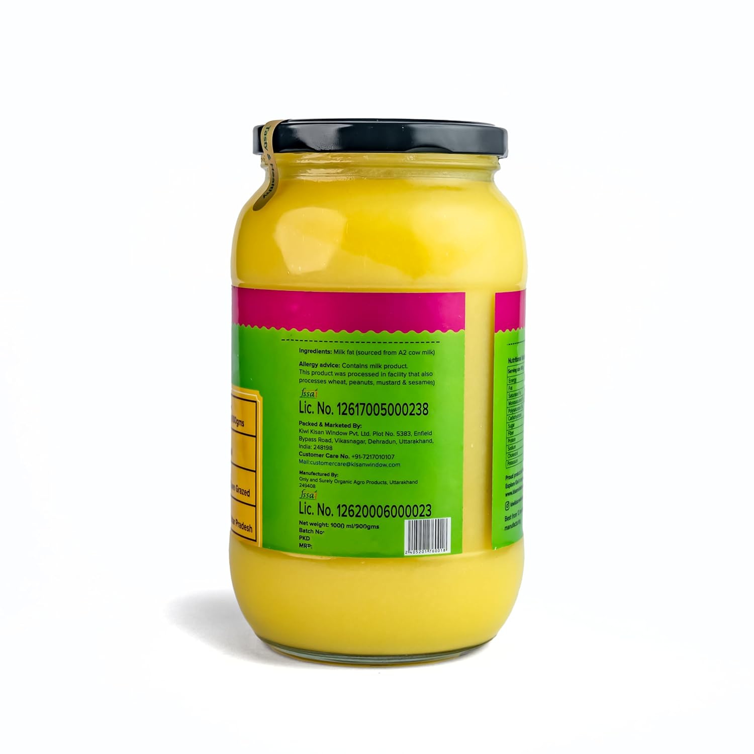 Organic Cow Desi Ghee By Kiwi Kisan Window | Authentic Bilona Method Cow Desi Ghee Good For Immunity & Strong Bones | (1 Litr) 33.8 Ounce | Jar Pack
