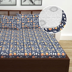 Double Bedsheet For Queen Size With 2 Pillow Covers - 60 X 78 Inches, Blue | All Around Elastic Fitted Soft, Lightweight & Breathable Cotton Bedsheet