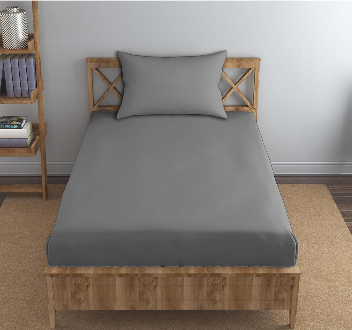 Single Flat Bedsheet With 1 Pillow Cover (54 X 90 Inches) Grey | Durable & Long Lasting Wrinkle Resistant Fabric - All Season Comfort | 300 Thread Count