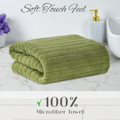 Urbanleaf Microfiber Large Bath Towel 300 Gsm | Quick Dry Super Absorbent For Men & Women Travel, Gym, Beach, Pool & Yoga (Green Stripe)