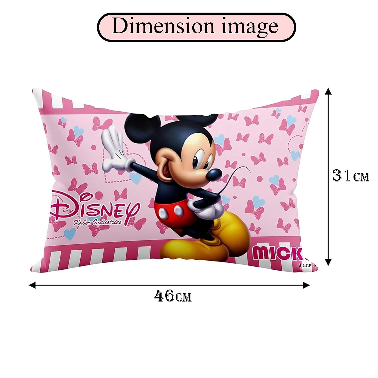 Kid's Disney Mickey & Minnie Pillow For Sleeping, Cozy & Fluffy Super Soft Pillow, Pink - 12x18 Inches | Suitable For All Sleepers, Multipurpose & Comfortable, Breathable - 2 Pcs