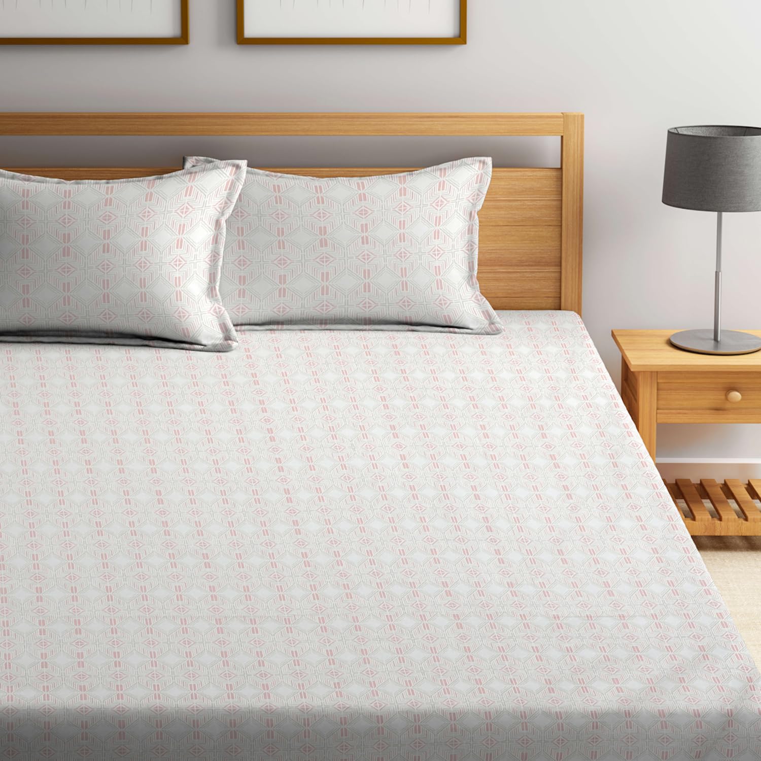 Double Bedsheet With 2 Pillow Covers - 90 X 100 Inches, Pink & Beige | Soft, Breathable & Skin-Friendly Bedding For Daily Use