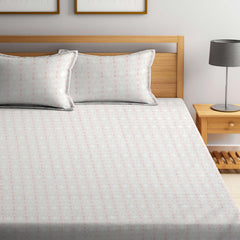 Double Bedsheet For King Size With 2 Pillow Covers - 102 X 108 Inches, Beige & Pink | Soft, Breathable & Skin-Friendly Bedding For Daily Use
