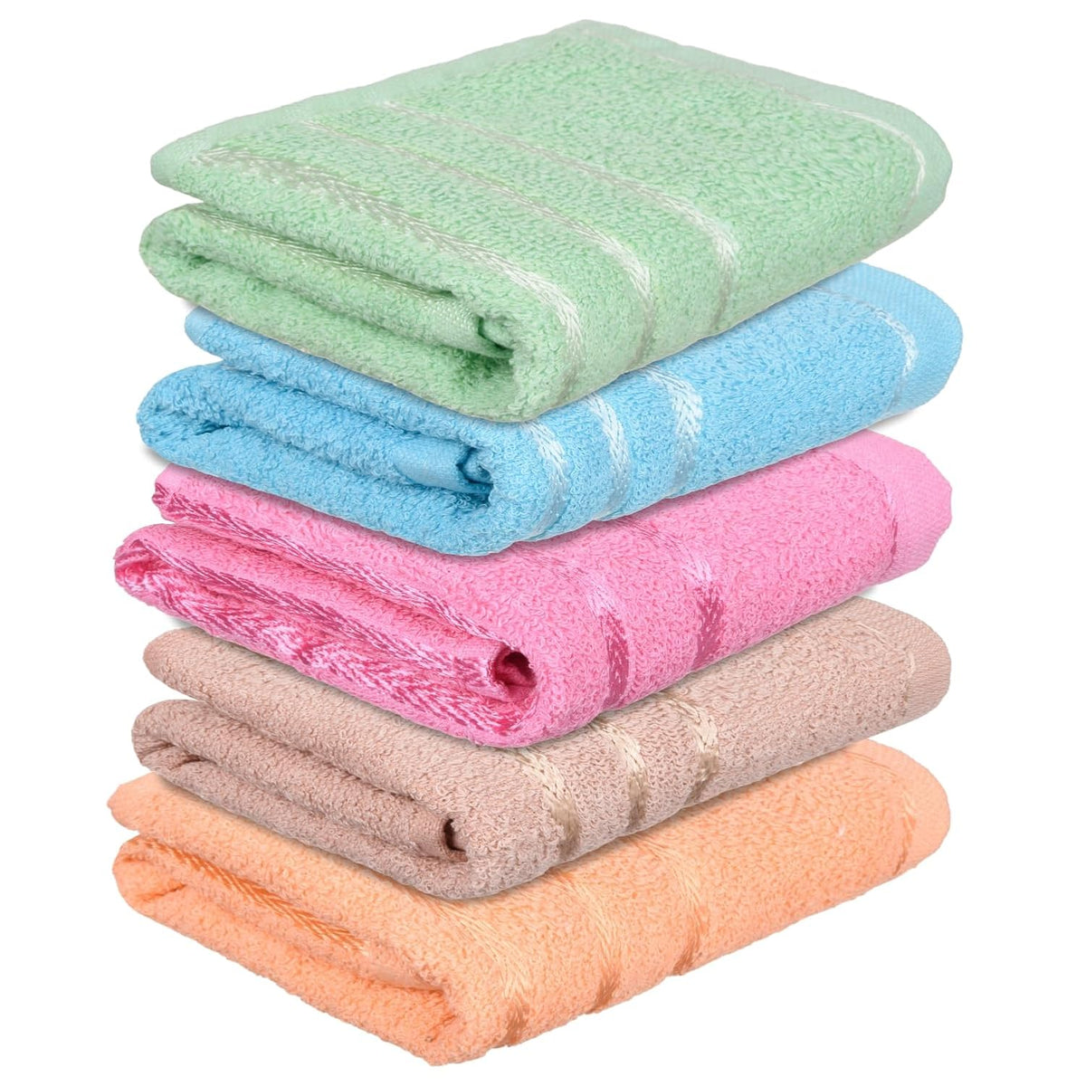 Kuber Industries Face Towel 1000 Gsm | Towels For Daily Use Workout Hand Towel | Lining Design | Pack Of 5 (Peach, Brown, Pink, Blue & Green)