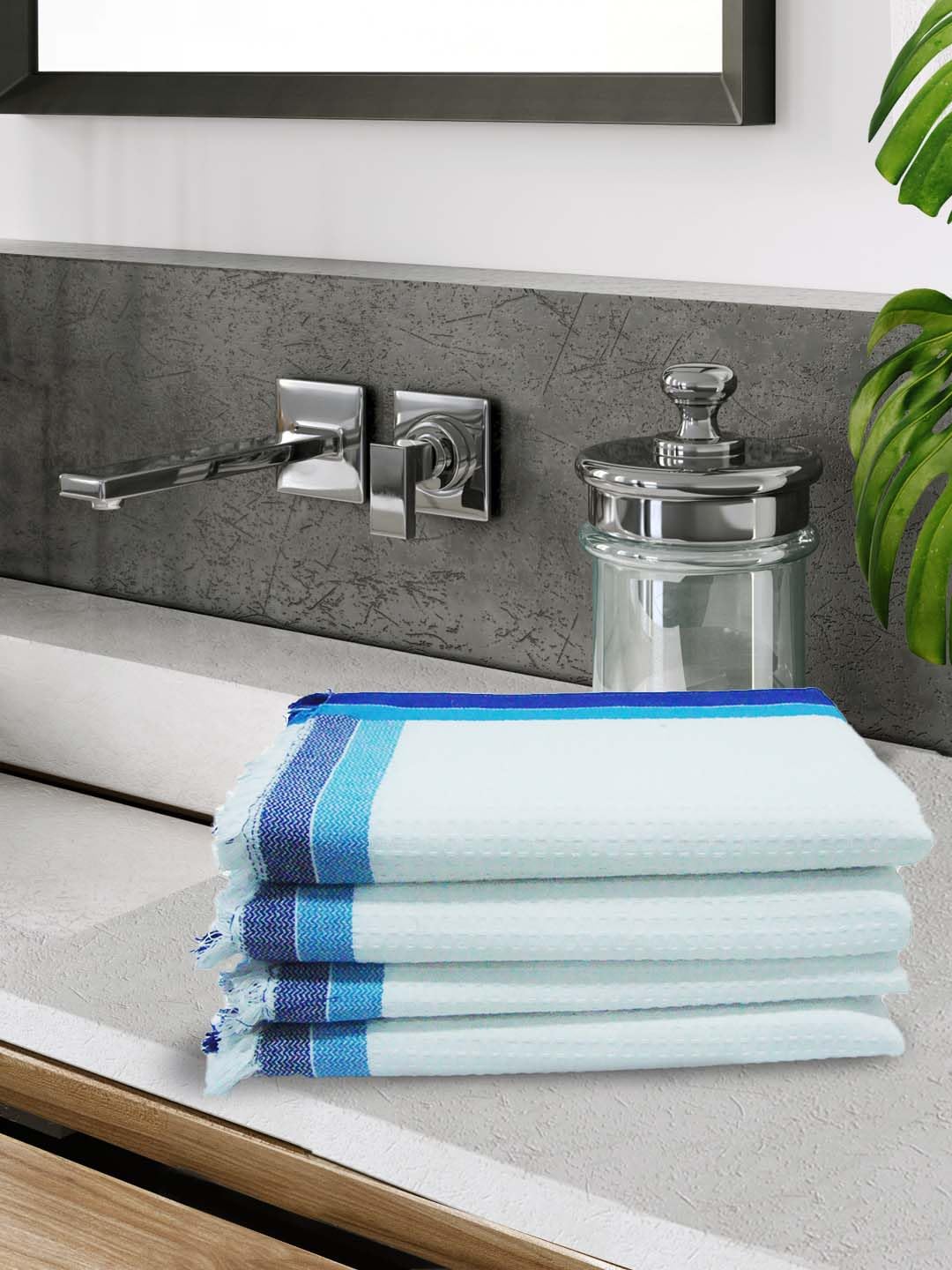Athom Trendz Living Light Weight Cotton Premium Waffle Border Bath Towel | Pack Of 4 Multi1