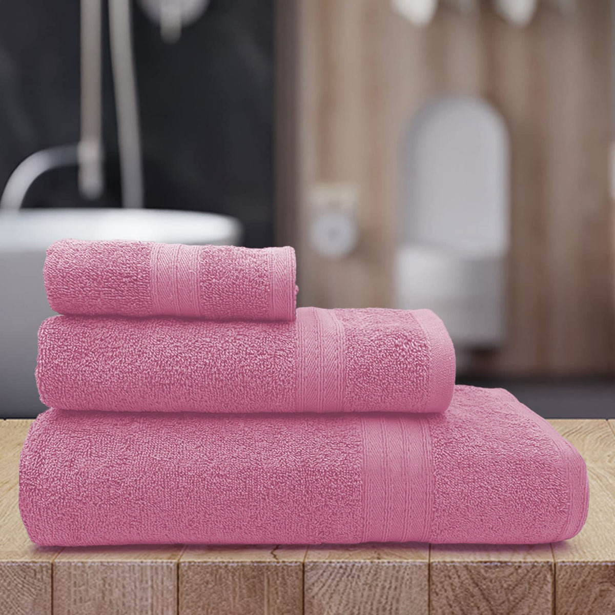 Sassoon Anatolia Bath + Hand & Face Towel 900 Gsm (Pink) - Pack Of 3