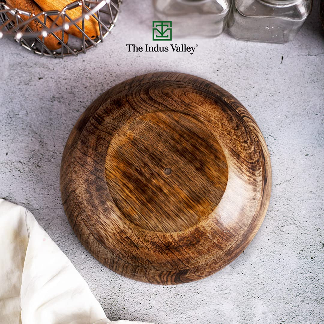 Brown Ceramic Glazed Mango Wood Bowl - 1.5 Liters | Mixing & Serving Bowl, Salad Bowl, Cereal Bowl, Fruits & Vegetables Bowl, Snacks Bowl, Breakfast Bowl