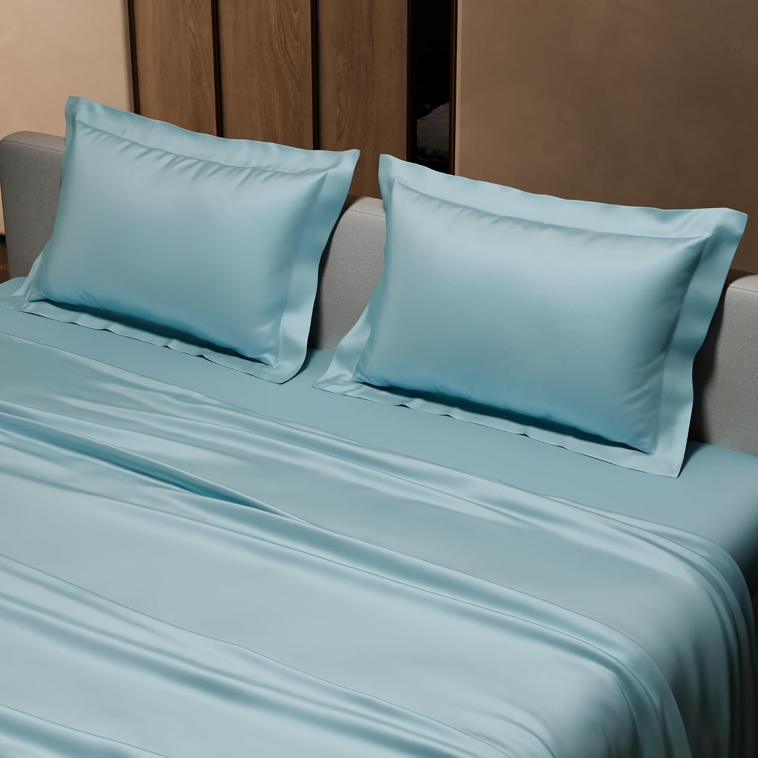 Satin Bedsheet King Size Bed With 2 Pillow Covers | 90 X 108 Inches, Sky Blue | Premium Bedding Set, Gifts For Couples, Wedding, Anniversary