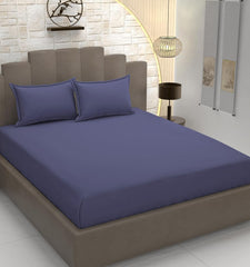 Plain Cotton King Size Elastic Fitted Bedsheet With 2 Pillow Covers - 72 X 78 X 8 Inches, Blue | Ideal For Home Bedrooms, Hotel Rooms, Guest Bedsheet