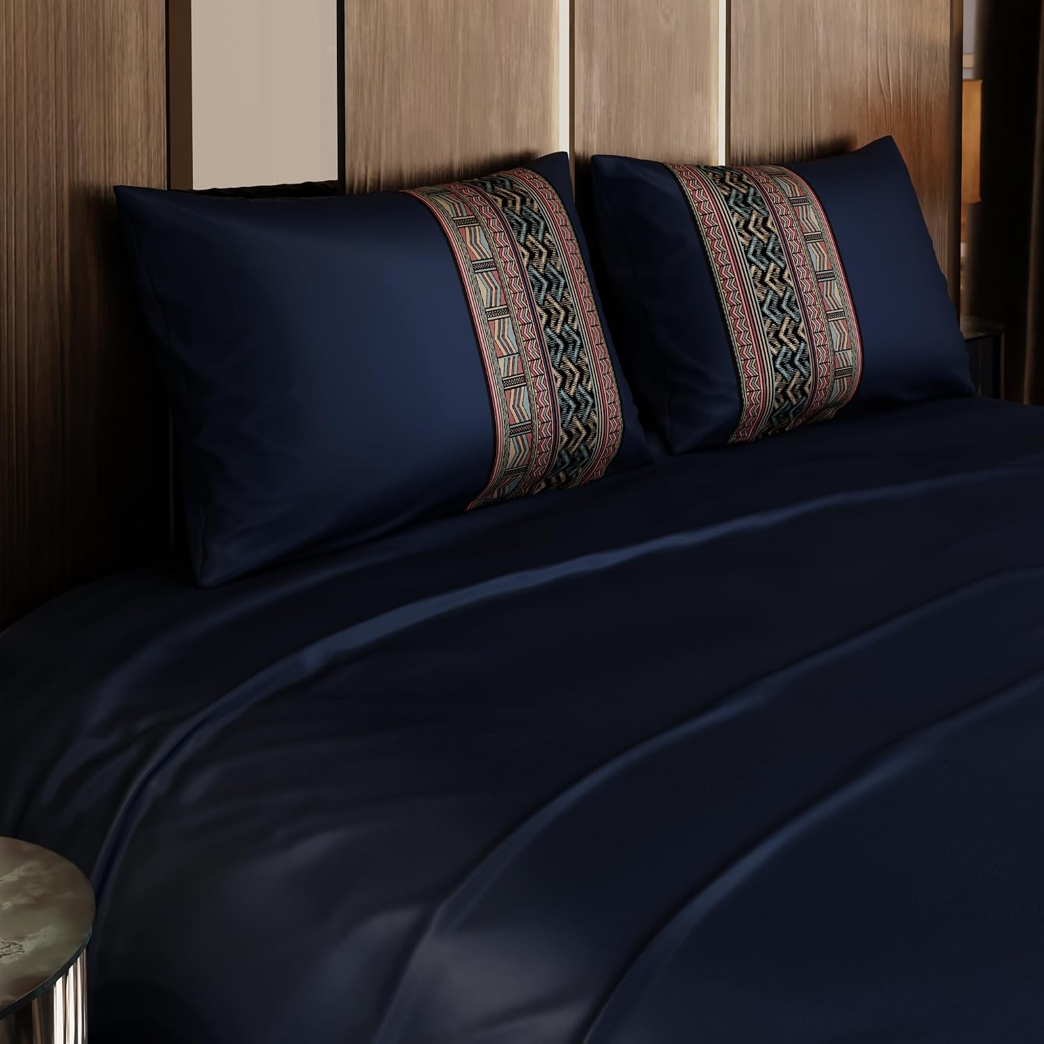 Satin Bedsheet For Double Bed With 2 Pillow Covers - 90 X 100 Inches, Navy Blue | Premium Bedding Set & Wedding Gift For Couples