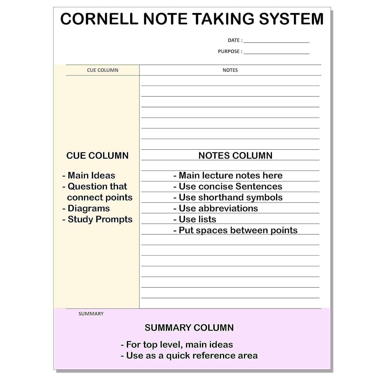 A4 Size, Cornell System Writing Notepads, 50 Single Side Ruled Sheets Per Pad (White) Pack Of 2