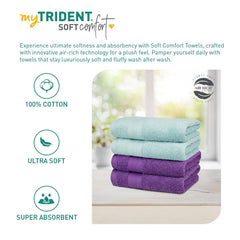 Mytrident Soft Comfort Air Rich 100% Cotton Hand Towel 800 Gsm | Highly Absorbent Towels For Men & Women Hand Towel (Nile Blue & Plum) - 4 Pcs