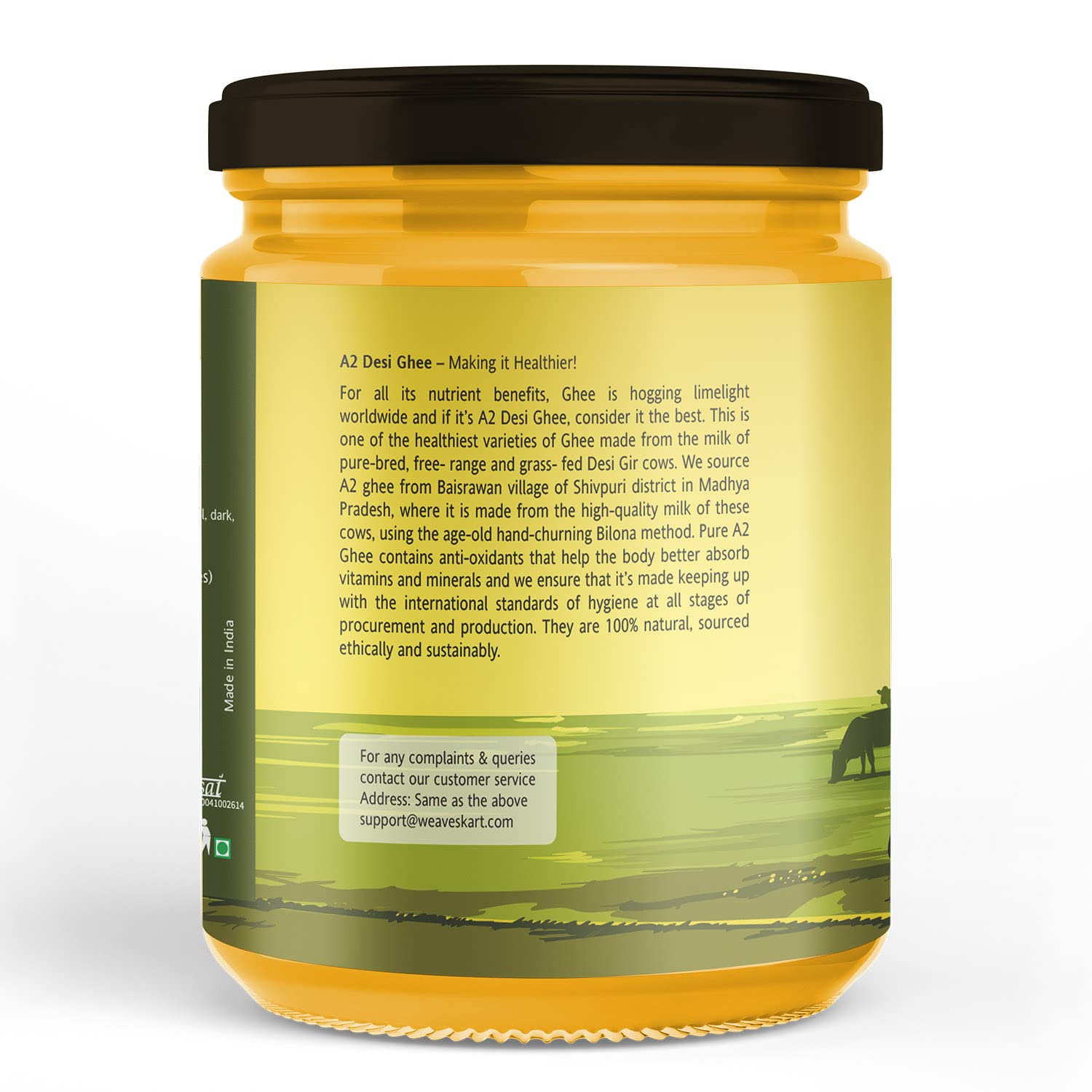 100% Natural A2 Gir Desi Cow Cultured Ghee By Looms & Weaves | Healthy & Delicious Nutrients Pure Desi Ghee Perfect For Protact Eyesight | 1 Litre (500ml * 2) 33.8 Ounce | Jar Pack