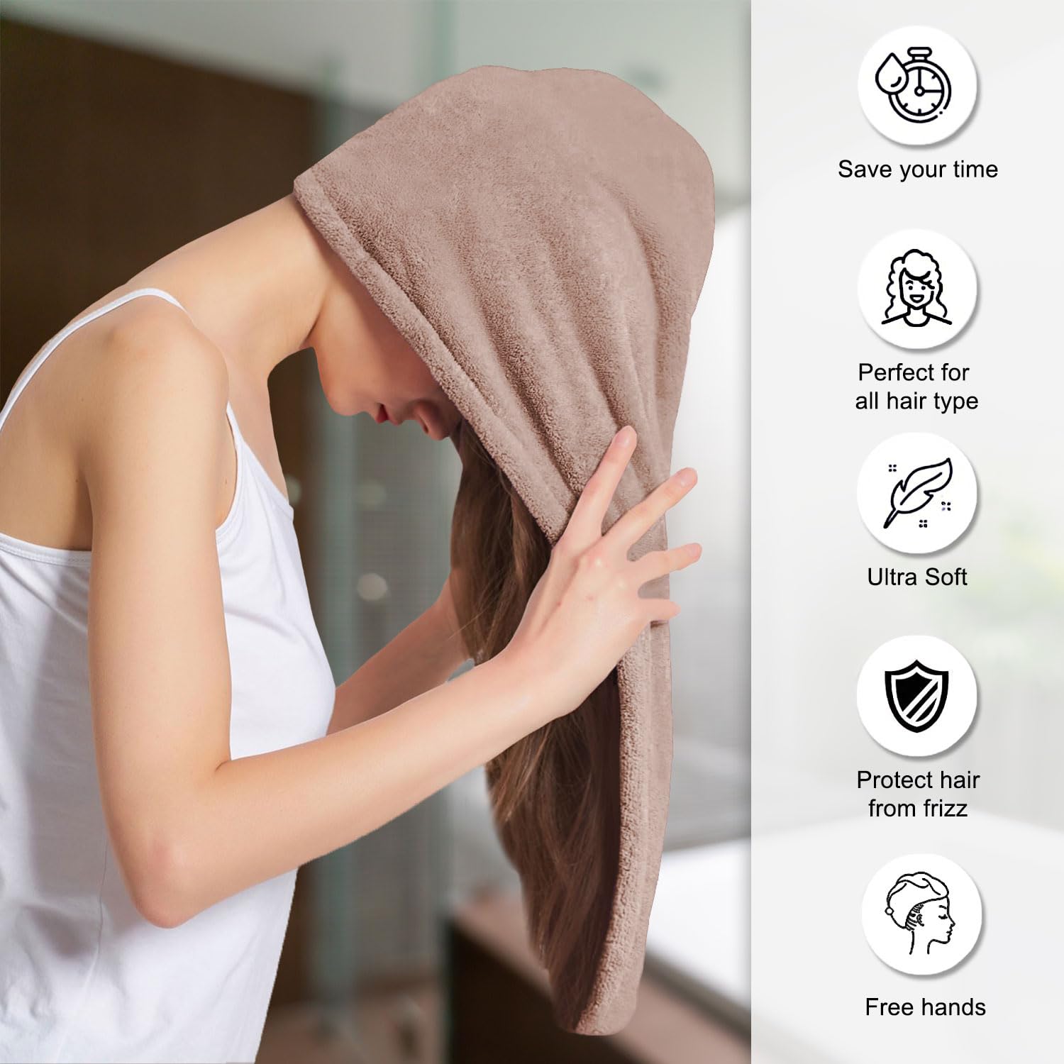 Sassoon Venir Microfiber Hair Wrap Towel 450 Gsm | For Women With Smooth Texture Super Absorbent Quick Dry Hair Turban (Peanut)