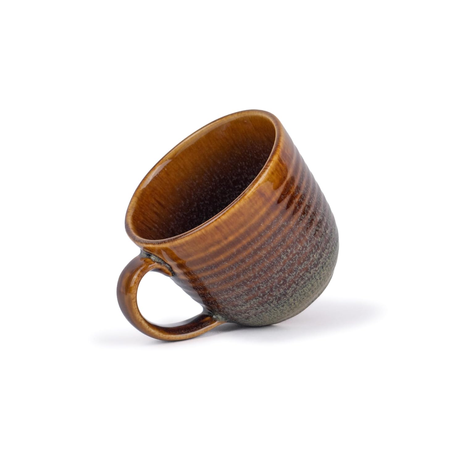 Large Ceramic Coffee Mug Set Of 2 - Brown, 400ml Each | Ceramic Ribbed Mug With Glossy Finish - Mug For Coffee | Ceramic Coffee Mug - Coffee Cup | Microwave Safe & Dishwasher Safe