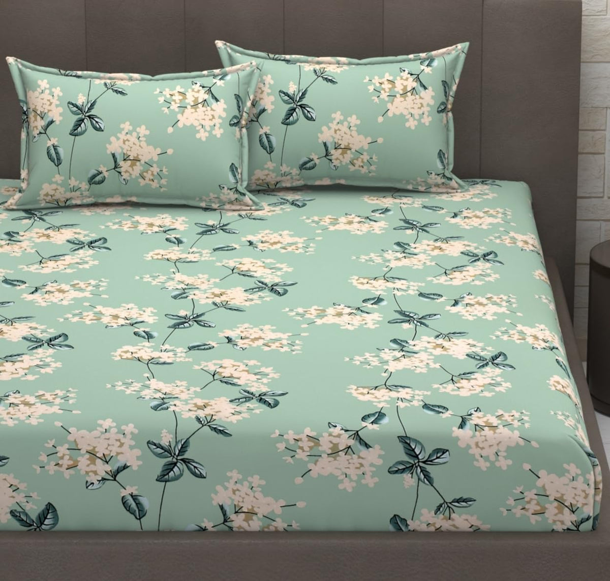 King Size Elastic Fitted Bedsheets With 2 Pillow Covers - 90 X 100 Inches, Pista Green | Soft Wrinkle Free & Breathable Elastic Bedsheets - Durable & Long Lasting Bedsheet