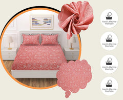 Designer Double Bedsheet King Size With 2 Matching Pillow Covers - 90 Inch X 100 Inch, Pink | Breathable & Wrinkle Free Smooth Bedding Set