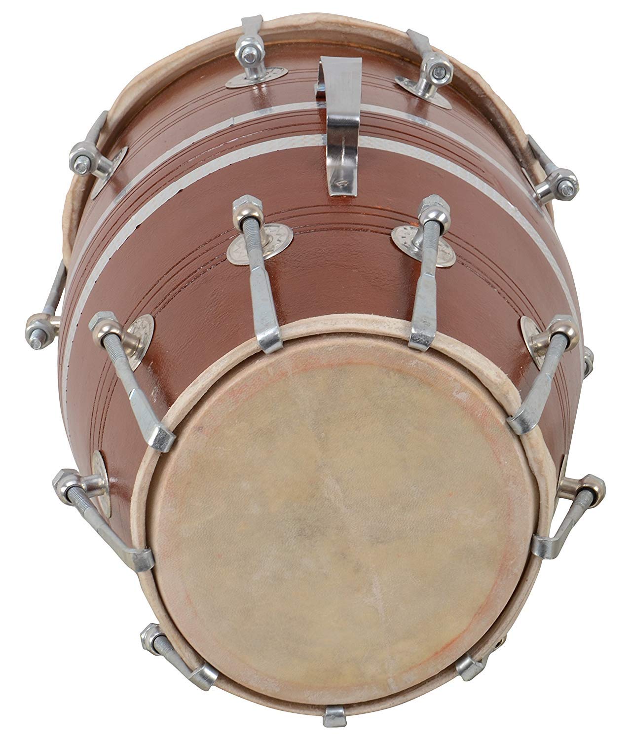 18 Inch Wooden Dholak Indian Folk With Cover, Brown - Indian Folk Musical Instrument Drum Nuts N Bolt