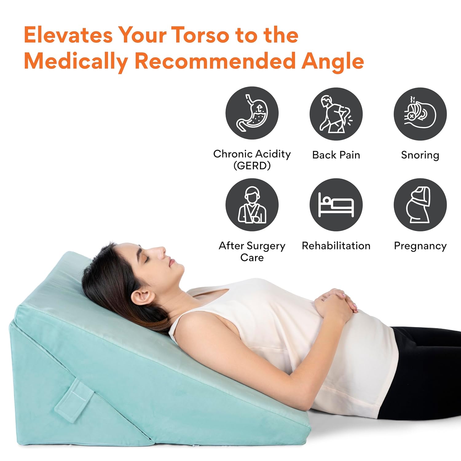Wedge Pillow For Back Support, Velvet Aqua Green, XL Size - 24 X 24 X 12 Inch | Adjustable Memory Foam Bed Wedge Pillow For Sleeping, Acid Reflux, Gerd, Snoring, Pregnancy, Breathable