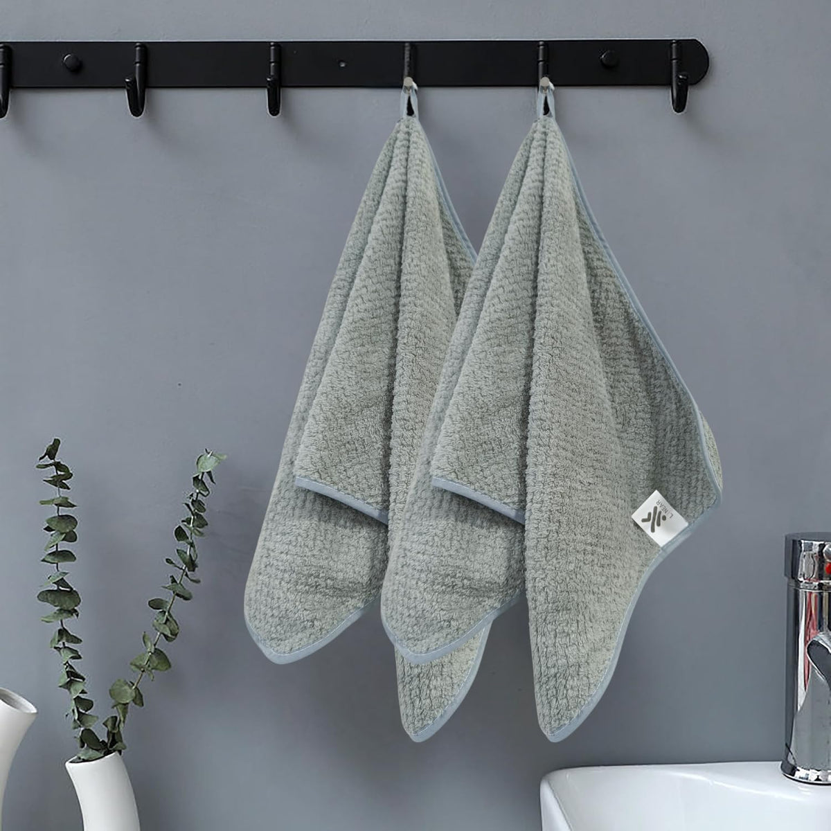 Linear Microfiber Hand Towel 240 Gsm | Highly Absorbent Hand Towels For Bathroom Soft Hand Microfiber Towel For Men & Women (Grey)- Pack Of 2