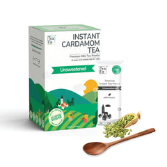 Teafit Unsweetened Instant Cardamom Tea Premix - Pack Of 50 Sachets, 700gm, 24.6 Ounce | Premium Milk Tea Premix, Just Add Water - Strong Home Like Elaichi Chai | Medium Caffeine