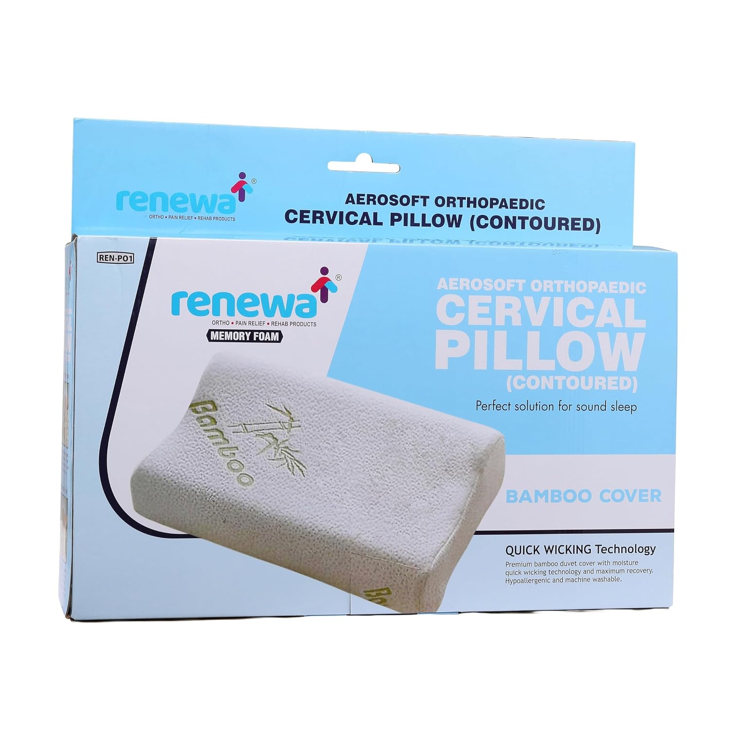 Cervical Pillow, Memory Foam Pillow With Bamboo Cover For Sleeping, White | Aerosoft Cushion With Washable Cover, Adjustable Pillow, Ideal Pillow For Back Side & Stomach Sleepers