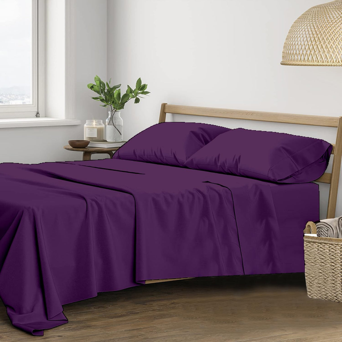 Plain Queen Size Double Bedsheet With 2 Pillow Covers (86 X 104 Inch, Dark Purple) | Breathable & Skin-Friendly | Ideal For Hotel, Guest House, Bedroom