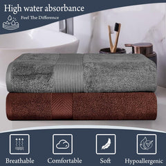 Fresh From Loom Luxury Edition Egyptian 100% Pure Cotton Bath Towel 1200 Gsm | High Water Heavy Soft Dual Stitched Bath Towel (Grey) - 2 Pcs