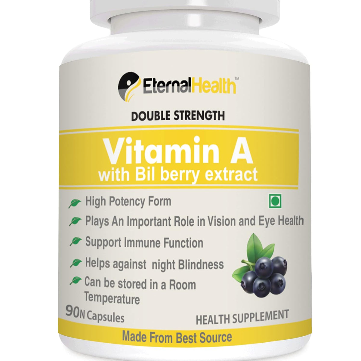 Eternalhealth Vitamin A With Bilberry Extracts & Retinyl Palmitate Extracts - High Potency Form, Supports Healthy Vision & Immune System , Healthy Growth | 90 Veg Capsules , 150gm 0.3lbs