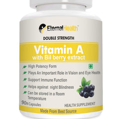 Eternalhealth Vitamin A With Bilberry Extracts & Retinyl Palmitate Extracts - High Potency Form, Supports Healthy Vision & Immune System , Healthy Growth | 90 Veg Capsules , 150gm 0.3lbs