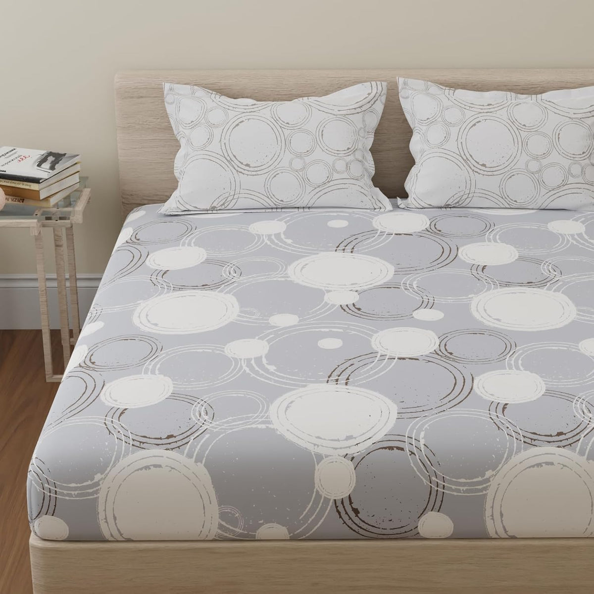 1 King Bedsheet With 2 Pillow Covers - 108 X 108 Inches, Grey & Off White | Beautiful Print & Luxury Look Bedsheet | Cotton Bedsheet Is Naturally Comfortable