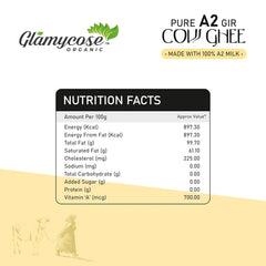 Natural Premium Desi Cow Ghee By Glamycose | High In Protein Fiber Healthy Desi Ghee For Heart Health | 1 Litre (500ml * 2) 33.8 Ounce | Box Pack