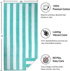 Tiqh Organic Cotton Highly Absorbent & Quick Dry Extra Large Beach Oversized Towel, Cabana Stripe Beach, Bathroom Towel 500 Gsm (Green)