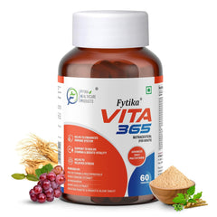Fytika Healthcare Vita 365, Multivitamin With Probiotics Vitamin B12, Zinc, Biotin, Mineral, Ginseng & Ashwagandha, Enhances Energy, Immunity, Hair & Skin | 60 Tablets , 100gm 0.2lbs