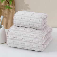 HomeCloud Korean Bath & Face Towel 400 Gsm | Plush Soft & Luxury Towel Set With Hanging Loop | 3x Softer Than Cotton Towels | Set Of 2 (Boxes Grey)