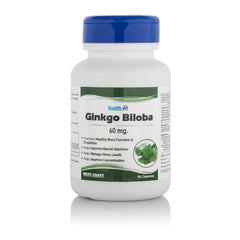Healthvit Ginkgo Biloba 60mg For Healthy Brain Function Manage Stress Levels, Improve Mental Alertness, Improve Concentration | 60 Capsules 100gm 0.2lbs