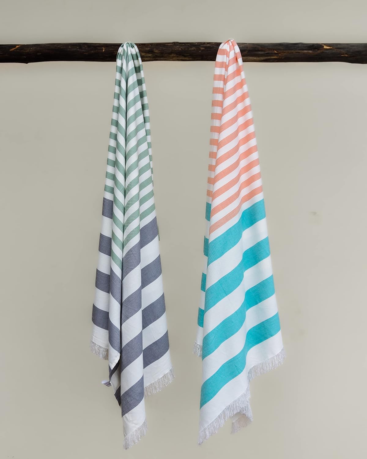 Mush 100% Bamboo Extra Large Bath Towels 700 Gsm | Ultra Soft, Absorbent, Quick Dry Bath Towel For Men & Women (Light Green-Grey & Peach-Turquoise)- Pack Of 2