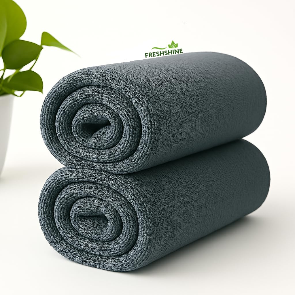 Freshshine Hand Towel 300 Gsm | Super Soft Quick Dry Microfiber Face Towel Napkins For Wash Basin Gym Sports Travel - Grey (Set Of 2)
