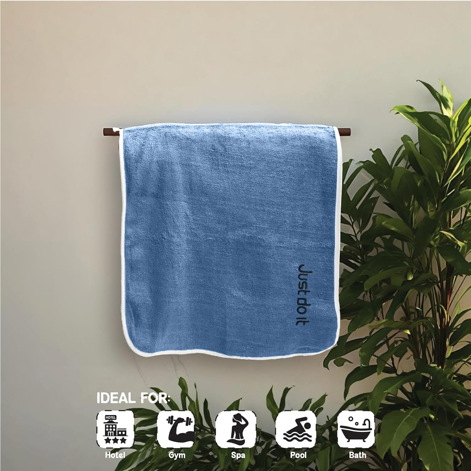 Housse Premium Soft Microfiber Embroidery Bath Towel 350 Gsm | Soft Absorbent Quick-Drying Sweat Towel (Just Do It - Dark Blue)