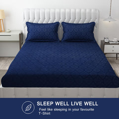 144 TC King Size Bedsheet With 2 Pillow Covers - 90 X 95 Inches | Navy Blue, Damas Design Bedsheet | Machine Washable & Wrinkle Resistant